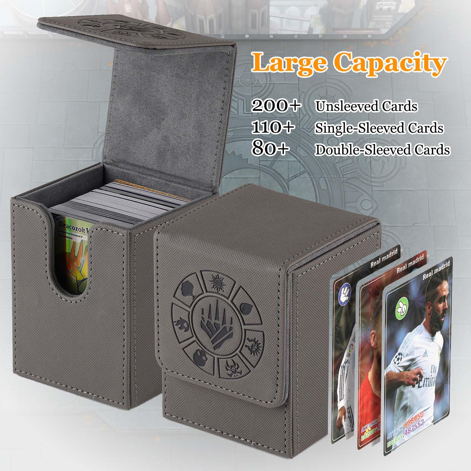 Arkeiliy card deck box grey open lid for quick access to cards