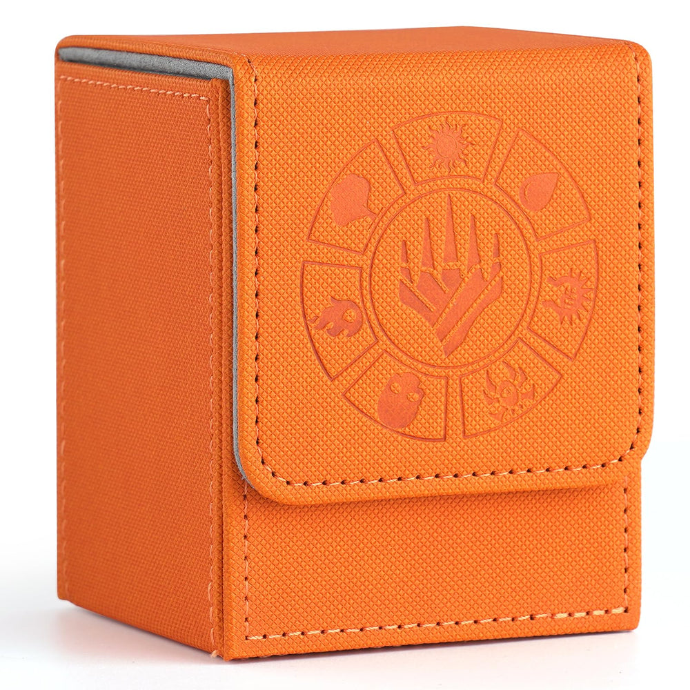 Arkeiliy Card Deck Box orange outer view shows stylish storage for MTG and TCG