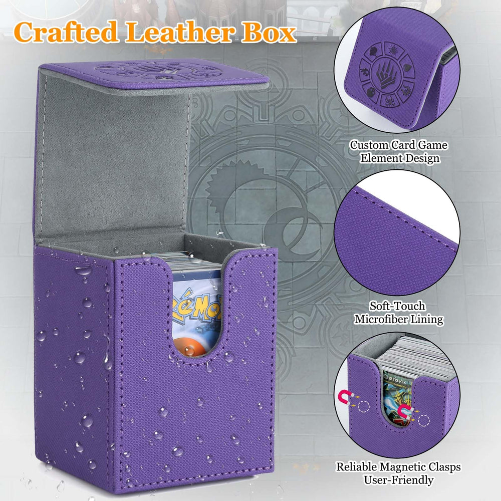 Arkeiliy purple deck box emphasizing large capacity and sleeve compatibility