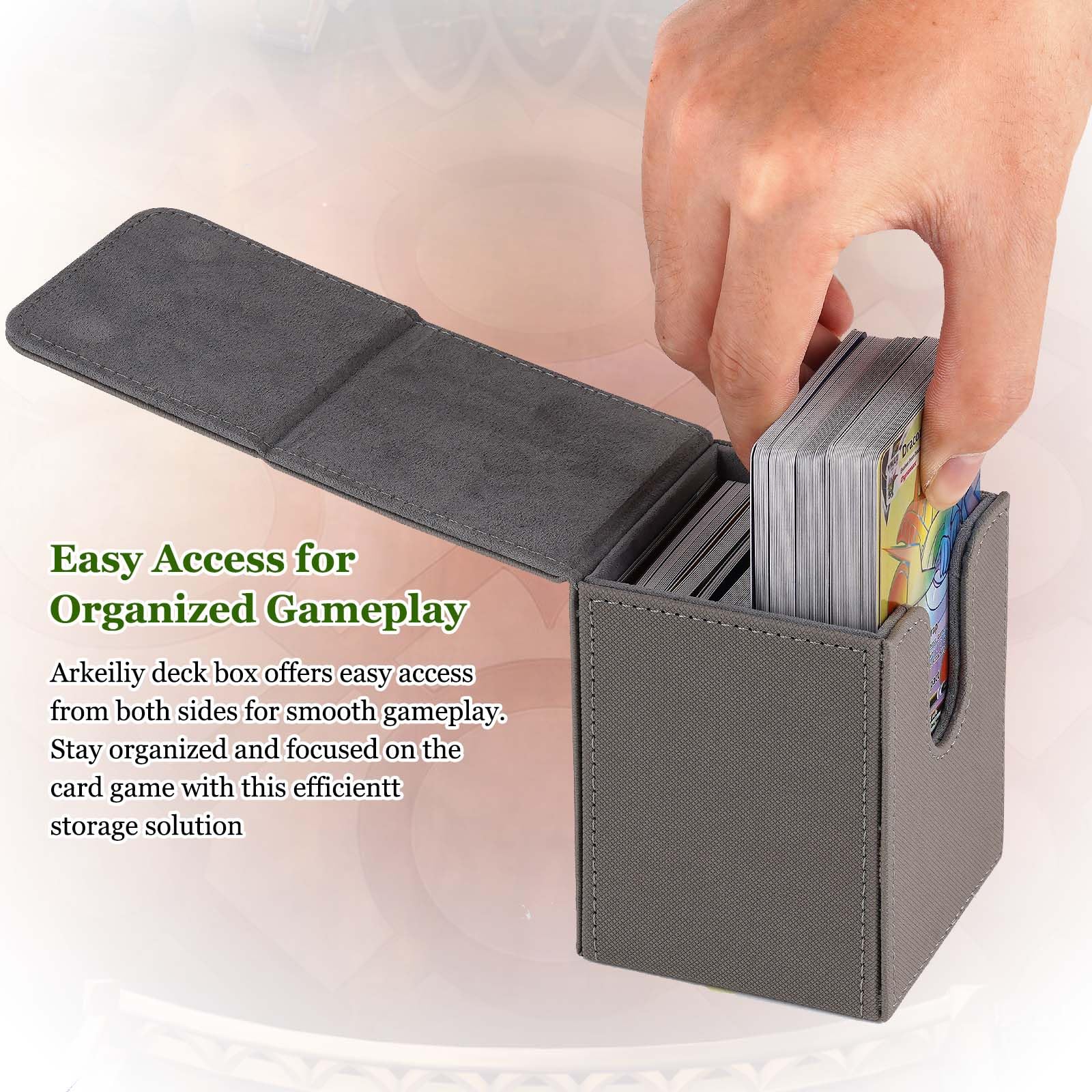 Arkeiliy card storage capacity fits 110+ single-sleeved cards for quick access