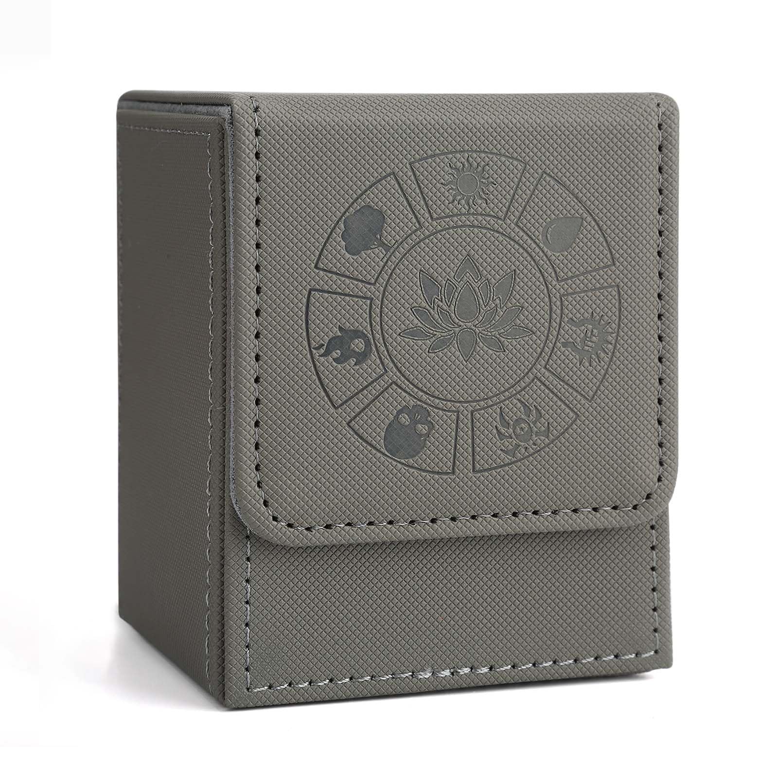 Arkeiliy gray deck box front view, showcasing sleek leather protection on the go