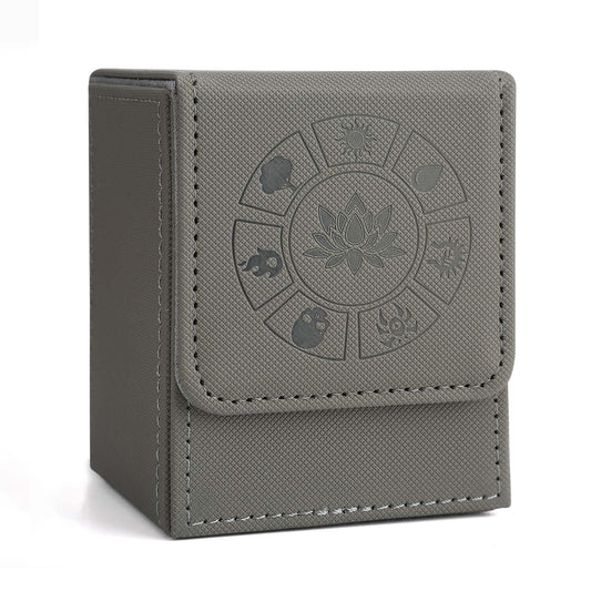 Arkeiliy gray deck box front view, showcasing sleek leather protection on the go