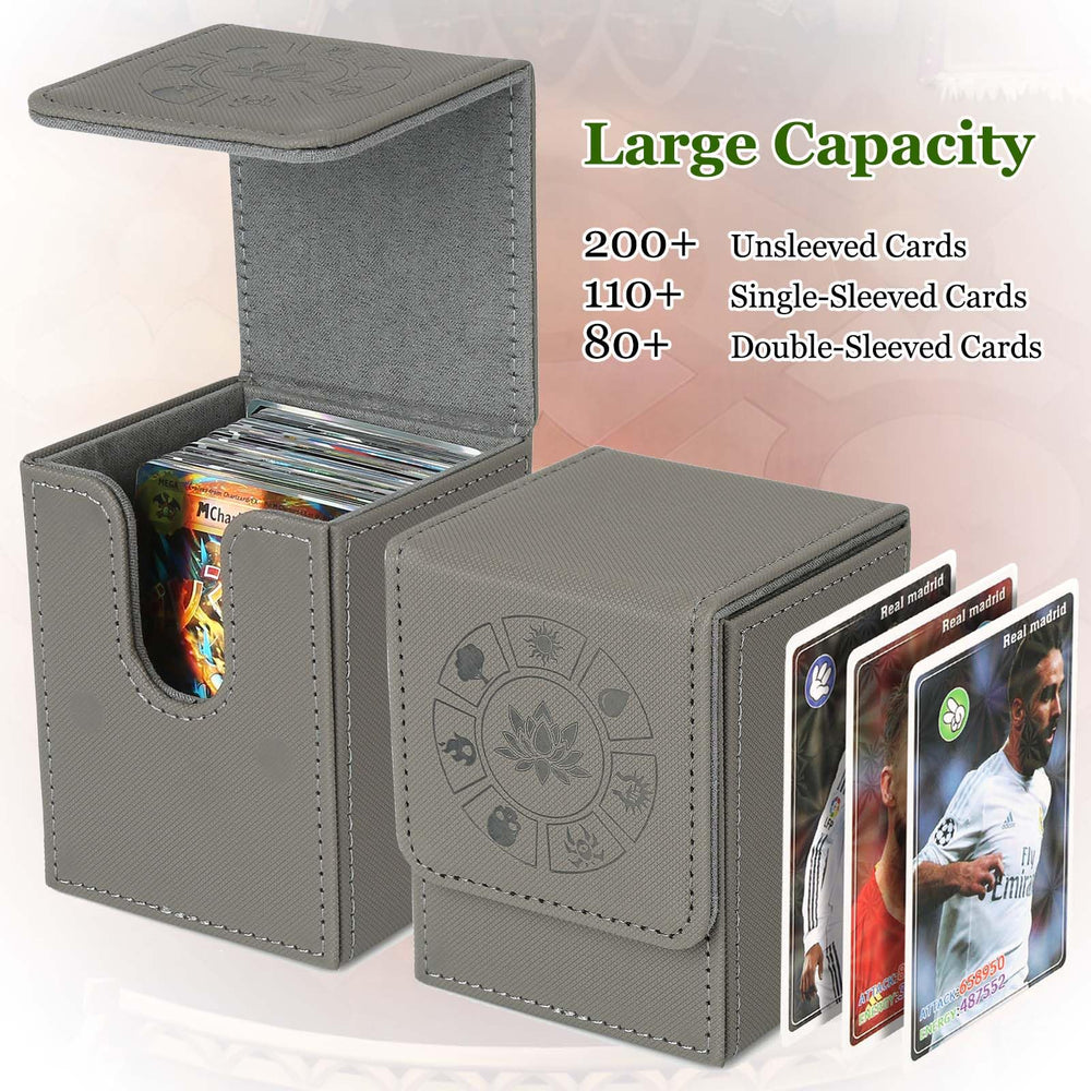 Arkeiliy gray deck box open view highlighting internal layout for organized cards