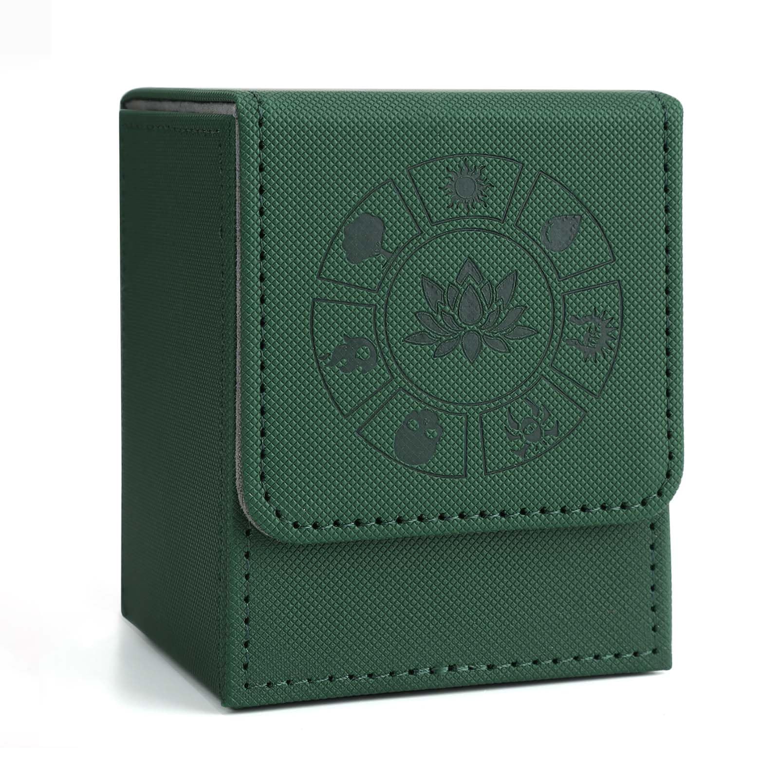 Arkeiliy deck box leather green front view shows sturdy construction and stylish storage.