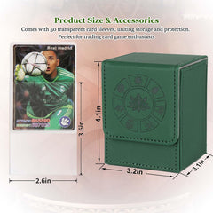 Arkeiliy deck box leather green magnetic buckle secures cards during transport.