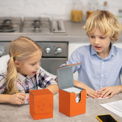 Arkeiliy orange deck box on a game table adds color and quick access