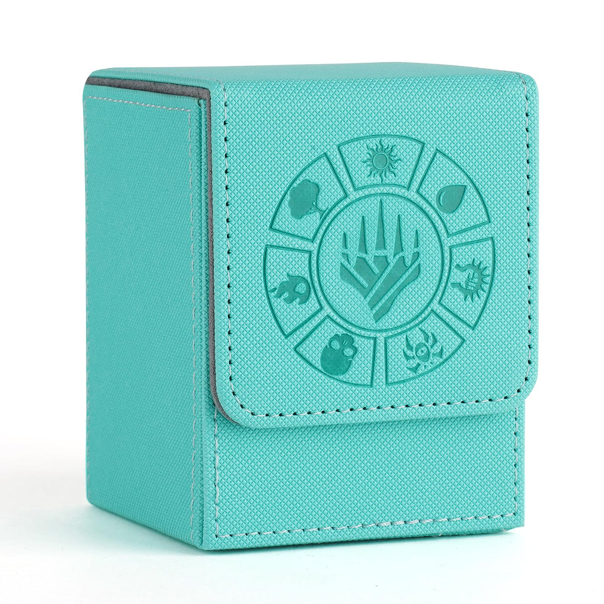 Arkeiliy turquoise deck box exterior shows sleek, portable design.