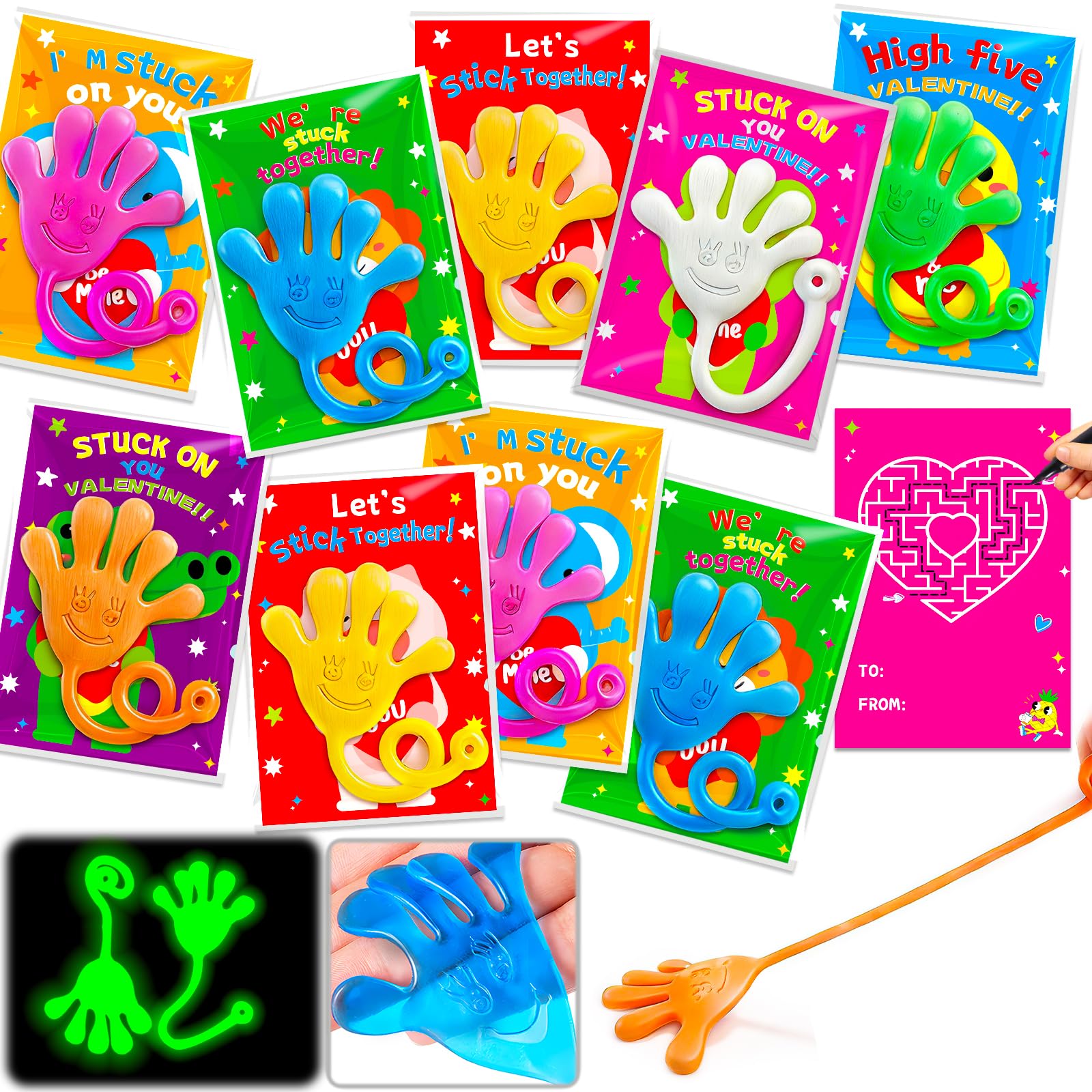 Armaytoy glow-in-the-dark sticky hands 28-pack for glowing party play