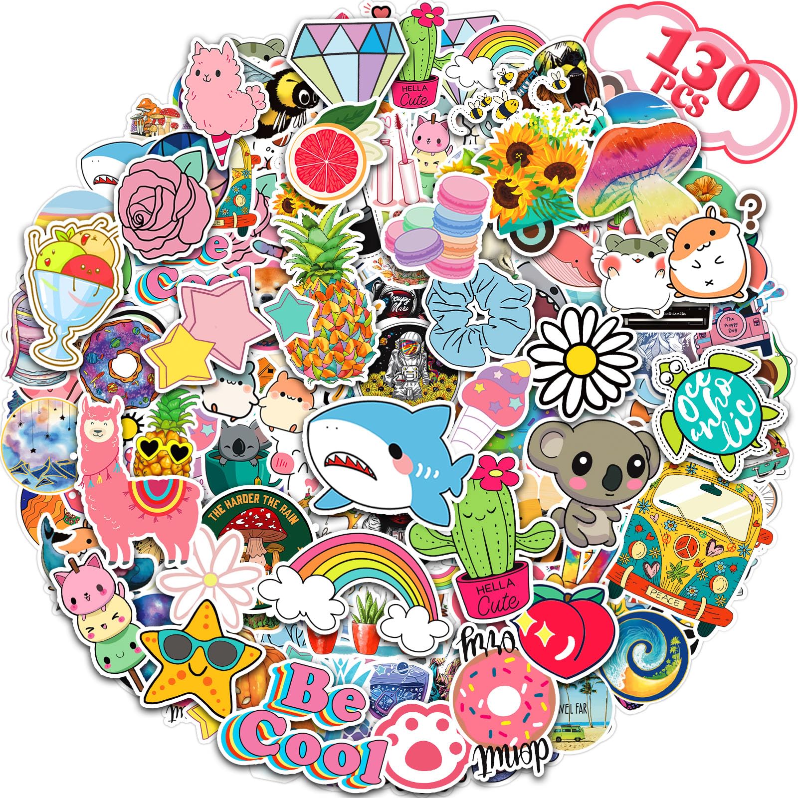 Arme 130Pcs water bottle stickers with vibrant designs and sun protection