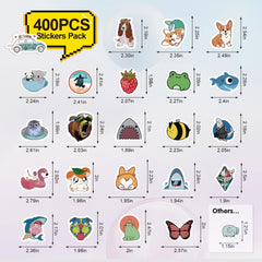 Arme cute animal stickers on notebook; bright colors spark creativity.
