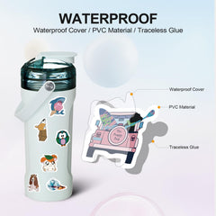 Arme stickers on water bottle; splash-proof, kid-friendly design.