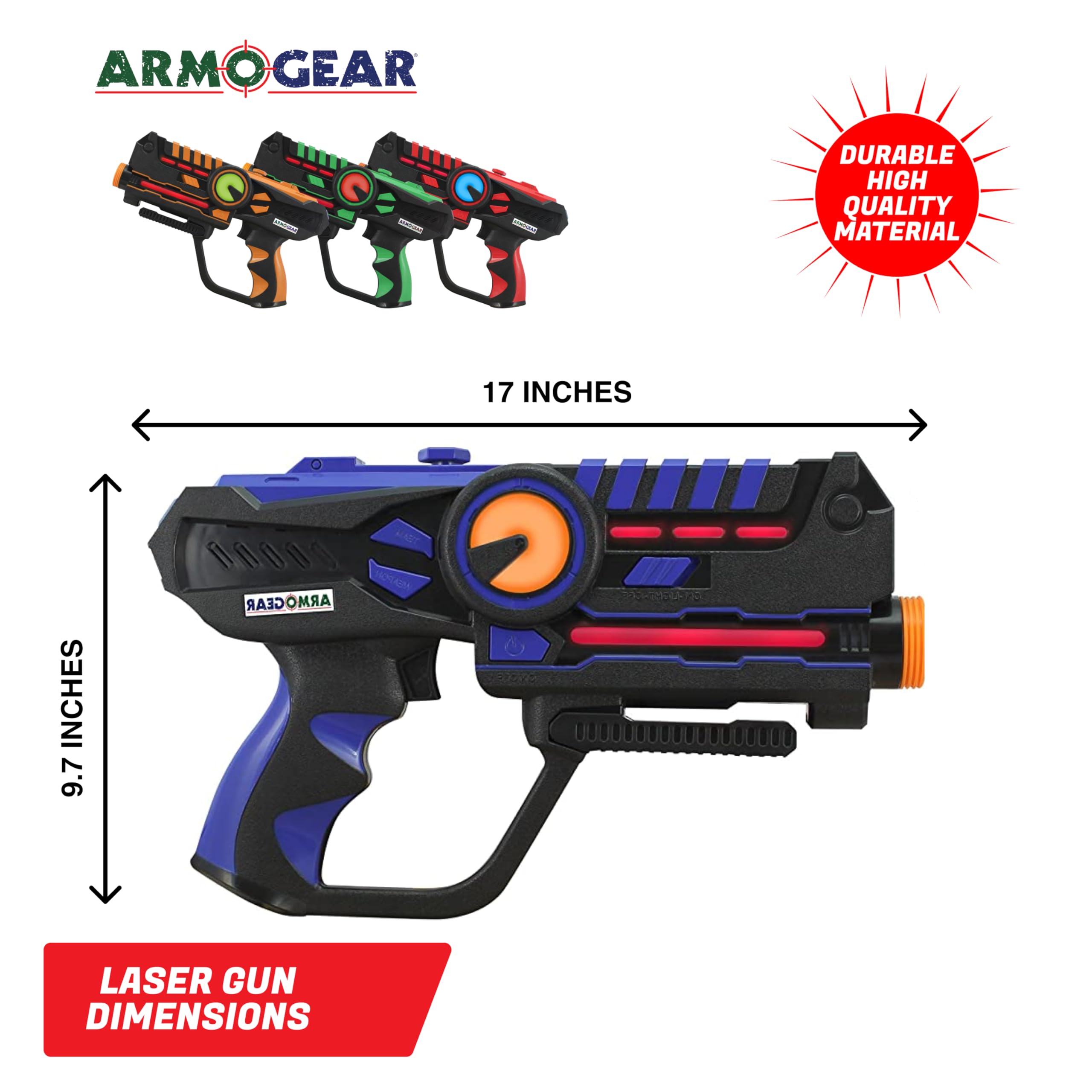 ArmoGear laser tag range 150 ft for wide outdoor missions.