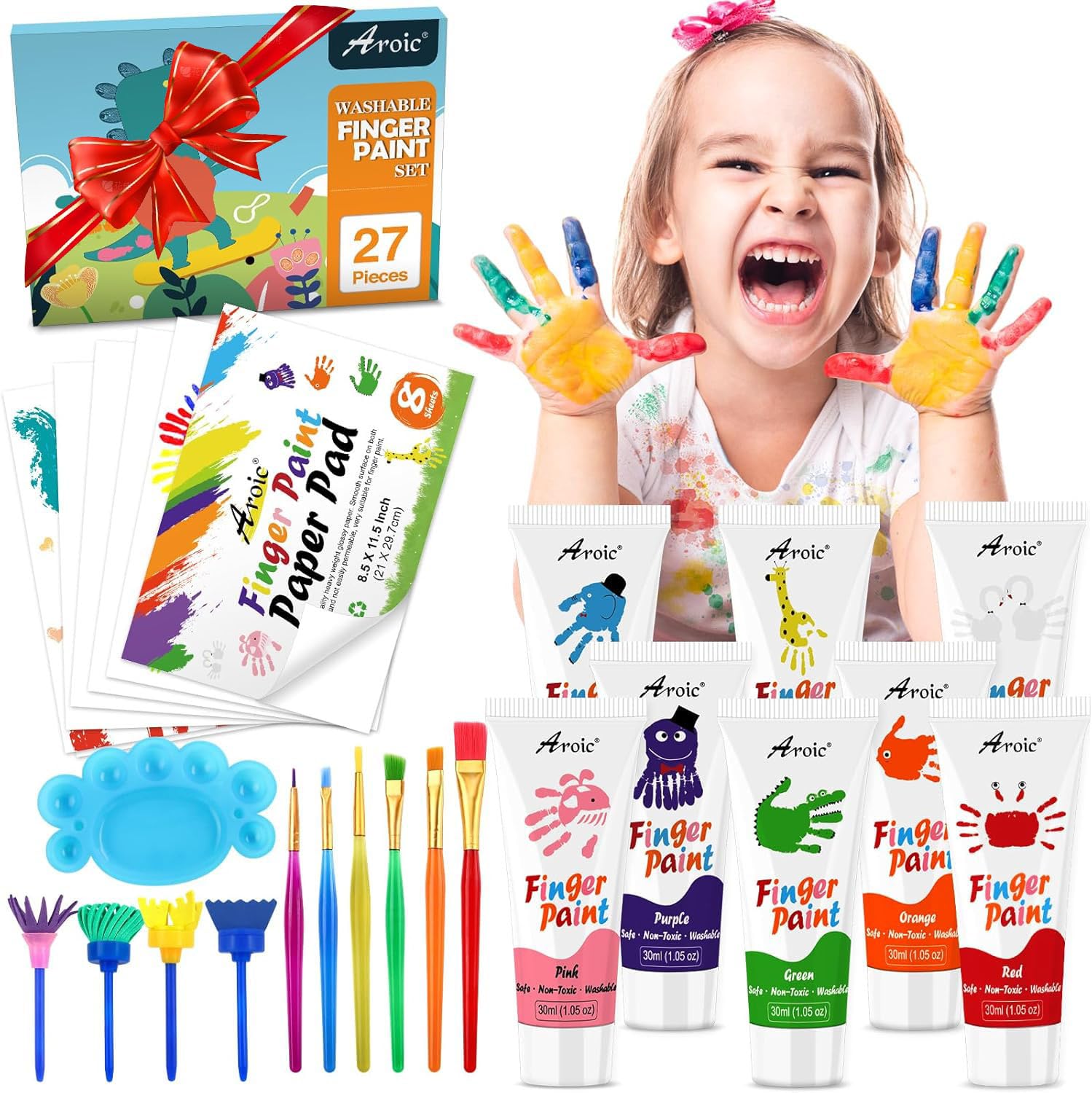 AROIC 8-color washable finger paints for vibrant play and easy cleanup.