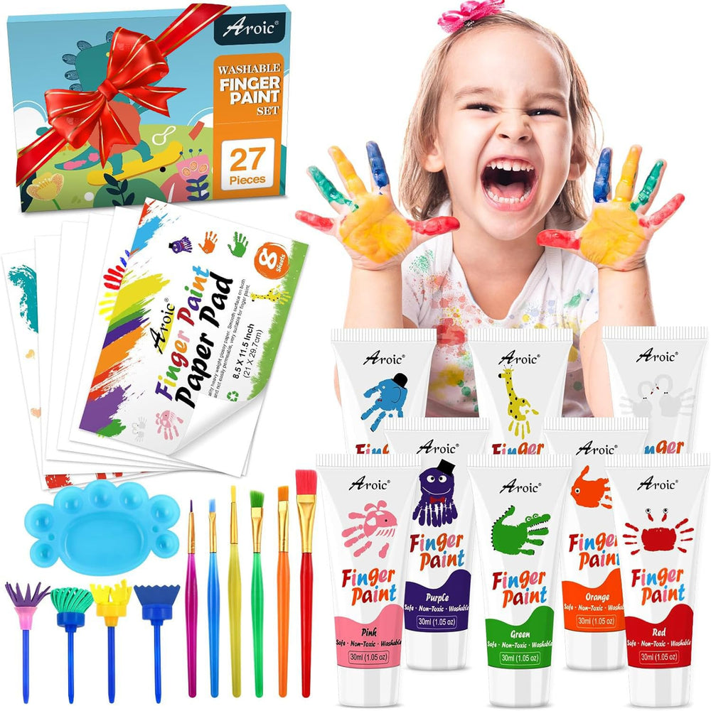 AROIC 8-color washable finger paints for vibrant play and easy cleanup.