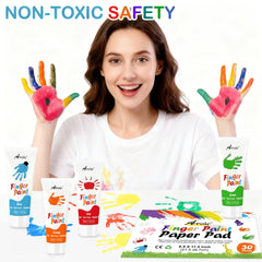 AROIC finger paint set on paper showing vibrant doodles and minimal mess