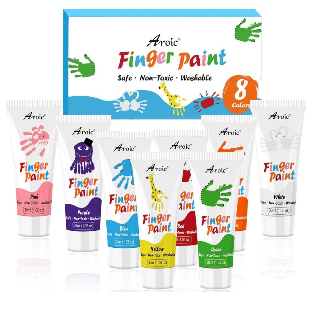AROIC washable finger paint bottle with eight bright colors for easy cleanup