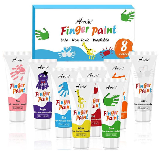 AROIC washable finger paint bottle with eight bright colors for easy cleanup