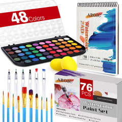 AROIC Watercolor Paint Set 48-color palette for vivid, smooth color blending.