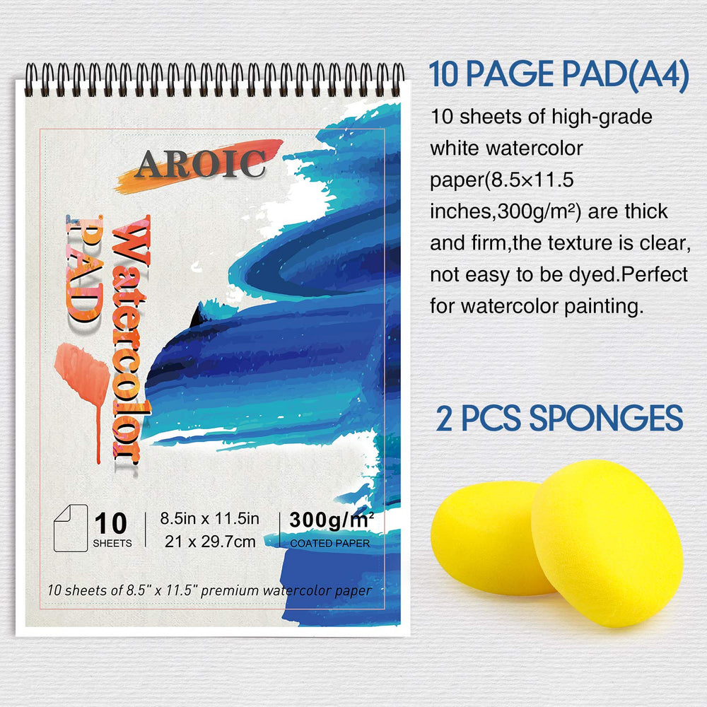 AROIC Watercolor Paint Set A4 pad supports sturdy paper for layering.