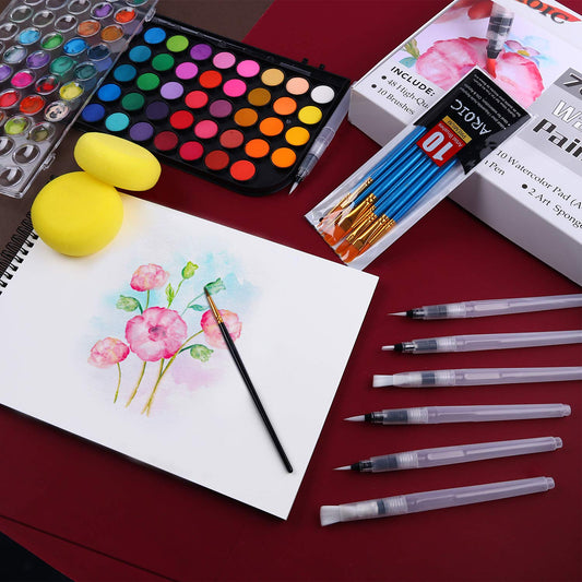 AROIC watercolor paint set storage box keeps colors organized during travel.