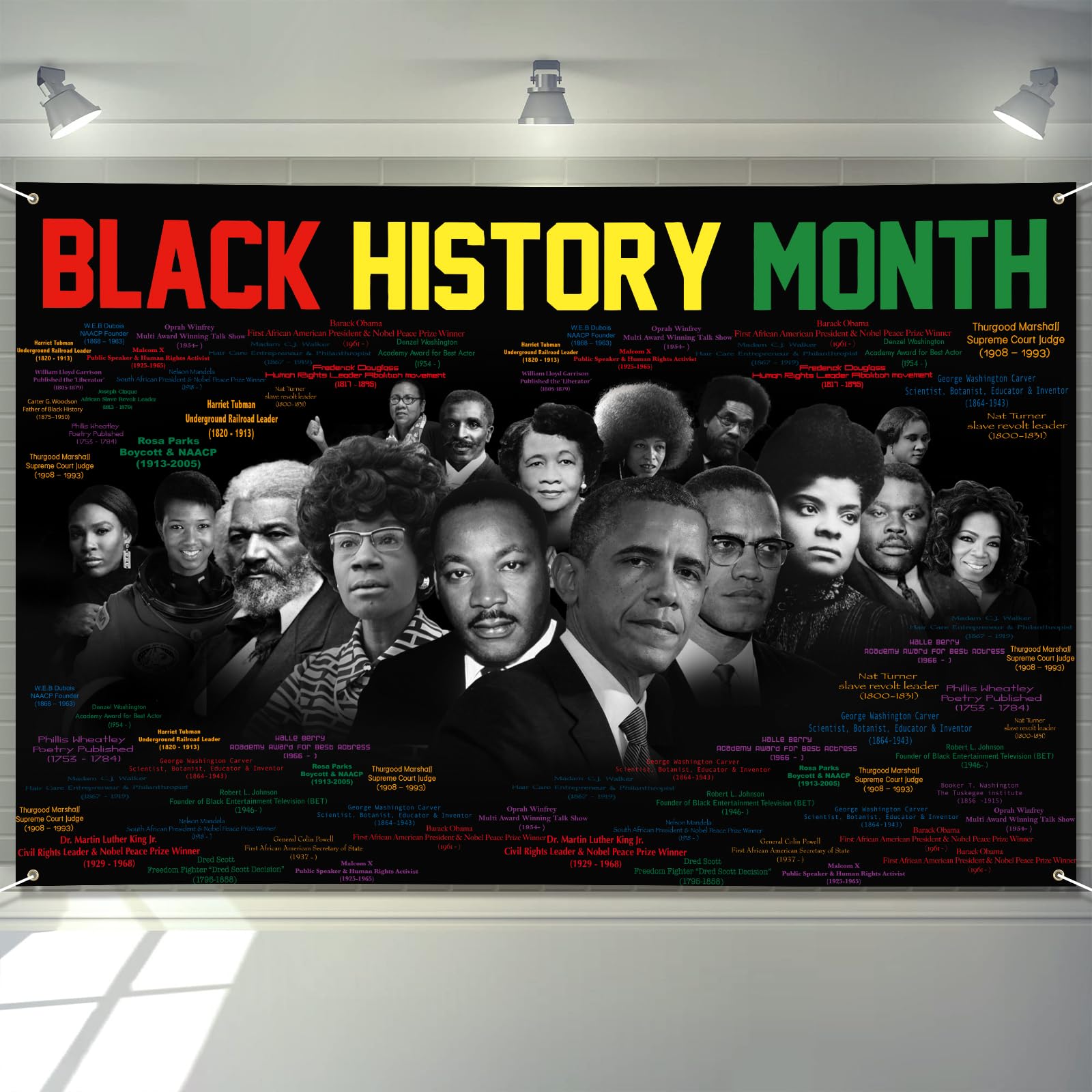 Arosche Black History Month banner featuring famous figures, ideal for classroom decor.