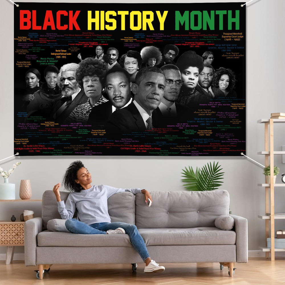 Arosche banner used as a photo prop for Black History Month celebrations.