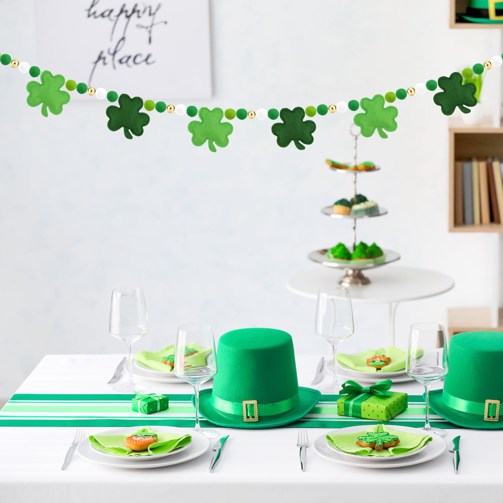 Arosche party garland suits windows, shelves, and tiered trays.
