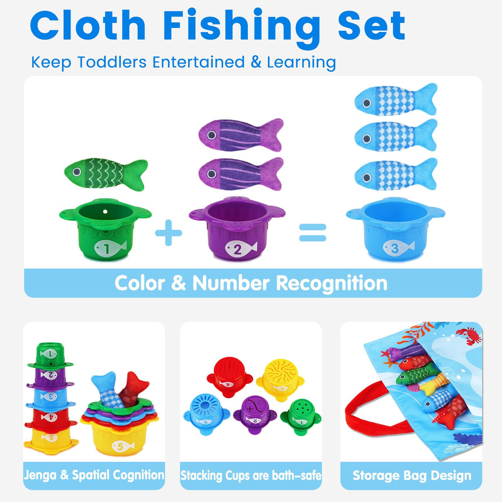 Arovan stackable fish buckets to practice color and number sorting.