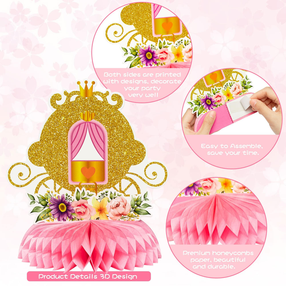 ArowlWesh pink and gold castle honeycomb centerpiece adds royal flair
