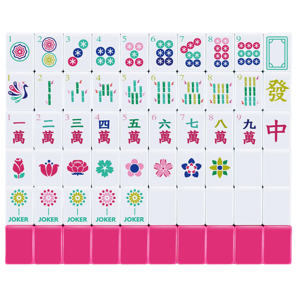 Arrowbash American Mahjong Set tiles with vivid colors for fast recognition during play.
