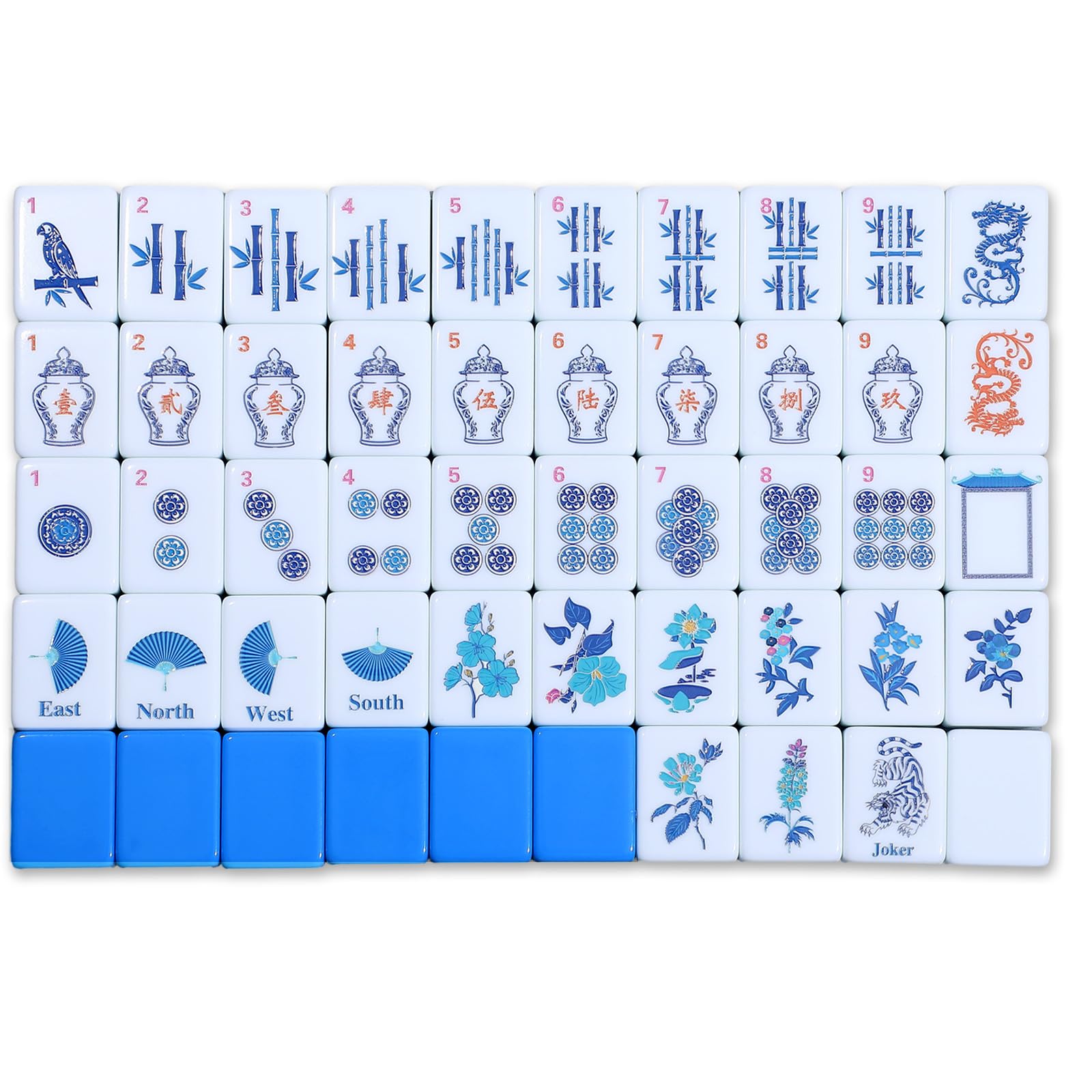 Arrowbash chinoiserie mahjong tiles with a blue back for stylish play