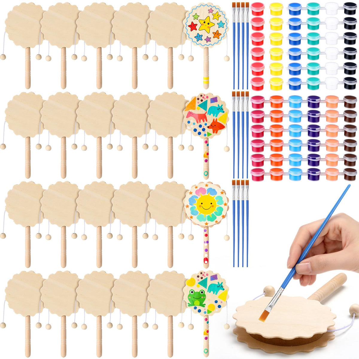 Arrowbash DIY rattle set blank wooden rattle for personalized crafts and kid-friendly painting.