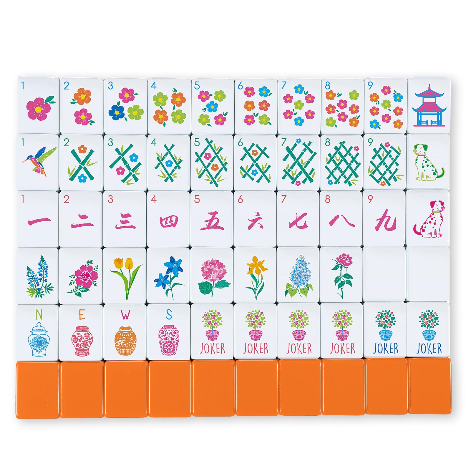 Arrowbash floral American Mahjong tiles front view for authentic gameplay and easy handling.