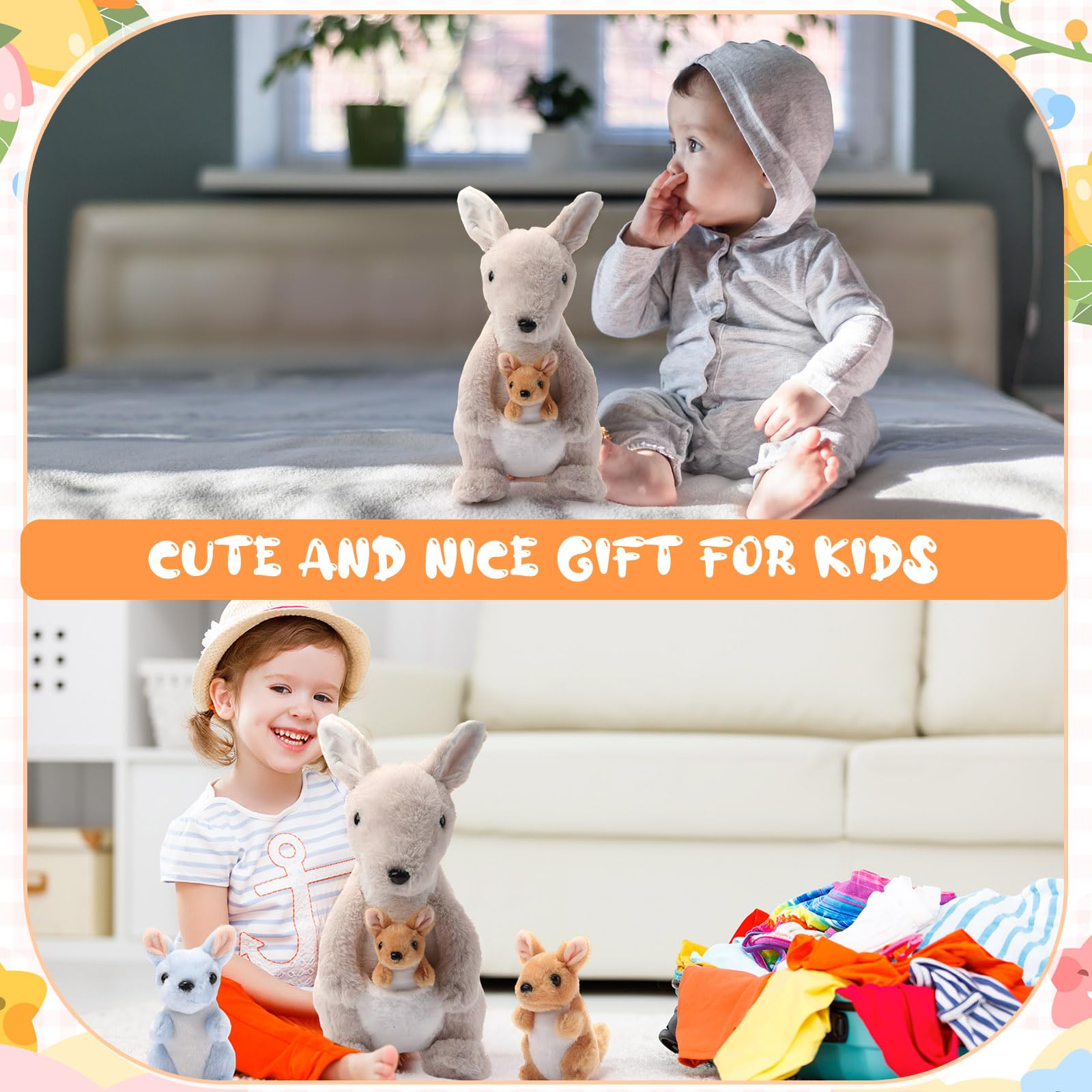 Arrowbash beige baby kangaroo plush soft and kid-friendly.