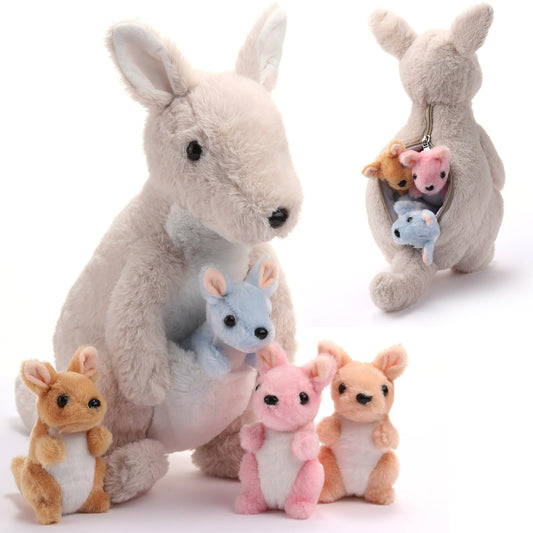 Arrowbash 12-inch mother kangaroo plush with babies for bedtime cuddles.