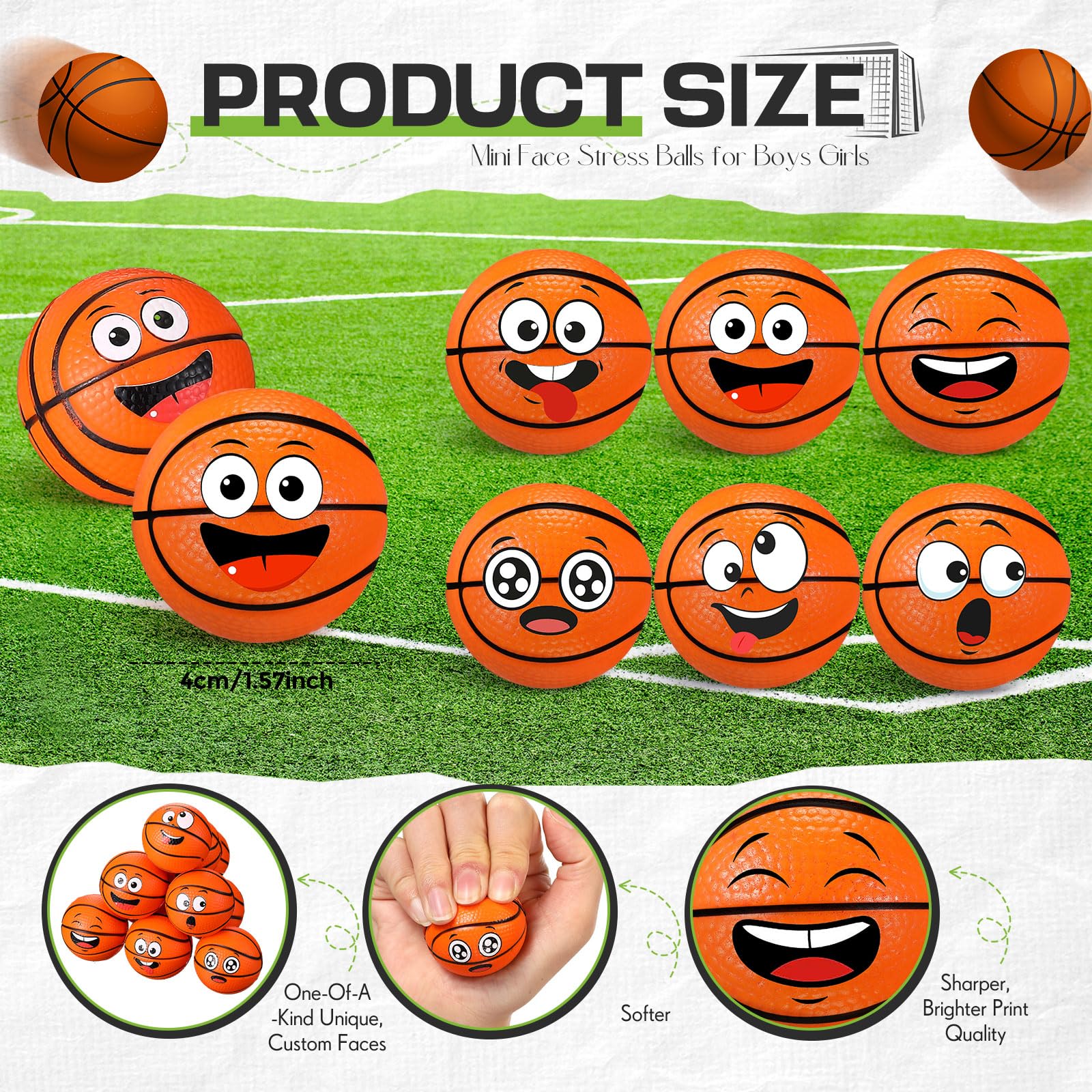 Arrowbash stress balls with six expressions for playful sharing
