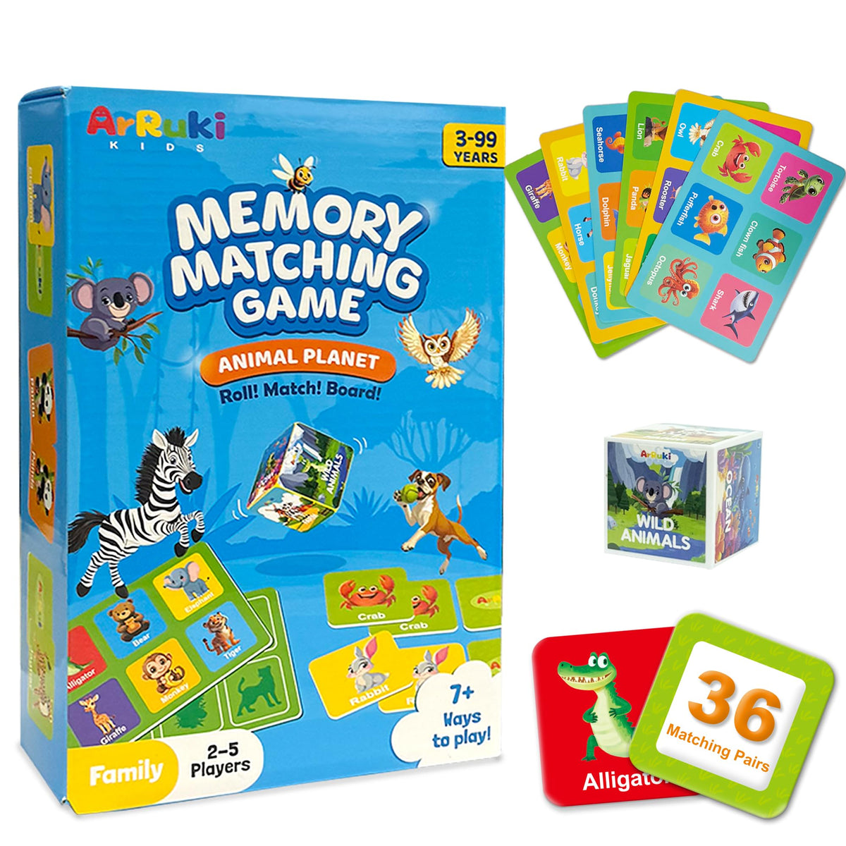 Arruki Kids 72-piece animals memory game cover promotes kid-friendly learning
