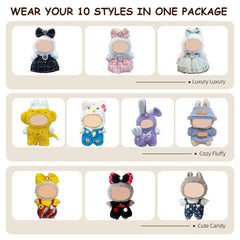 Arsfit 17cm Labubu doll set with overalls and hat for easy dressing.