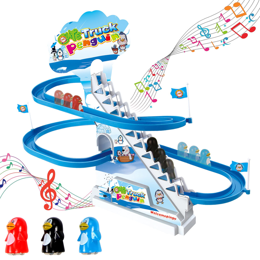 ARSUK Penguin Race Track—colorful roller coaster for engaging toddler playtime.