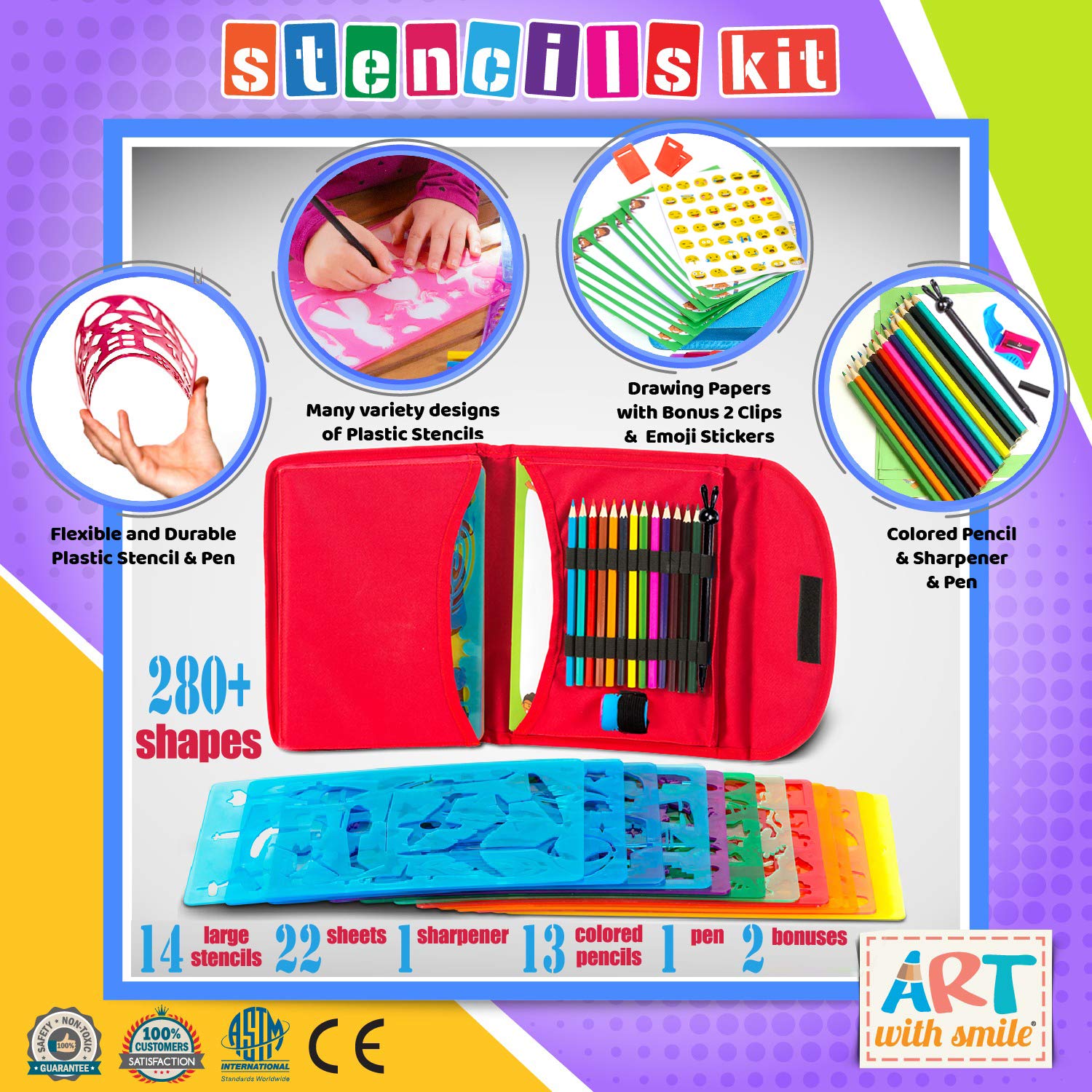 Art with Smile 300 shapes stencil sheets inspire endless doodling and learning activities.