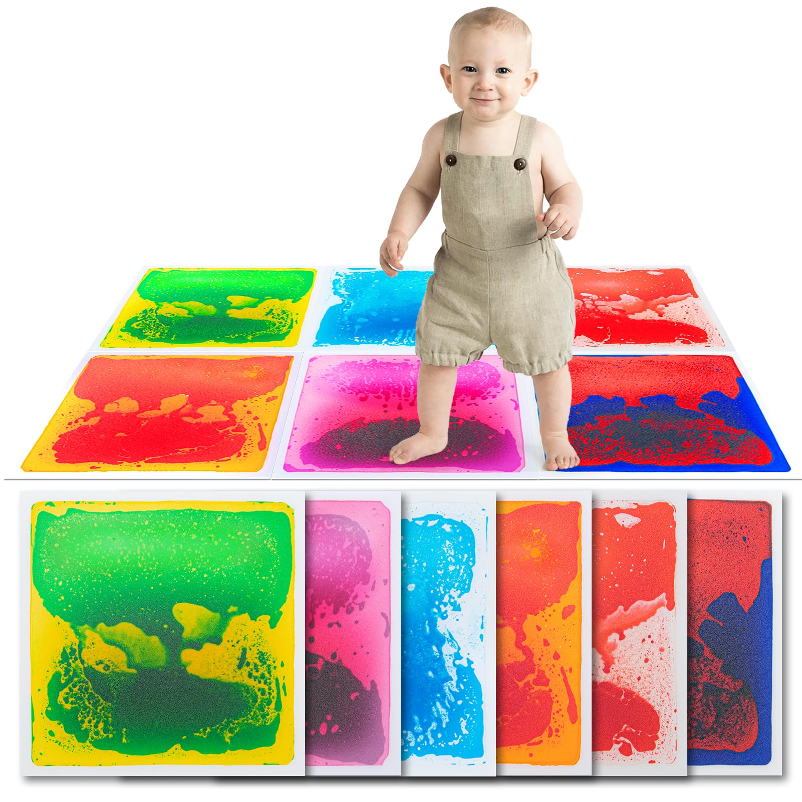 Art3d Liquid Sensory Floor Tile with colorful liquid colors for sensory play.