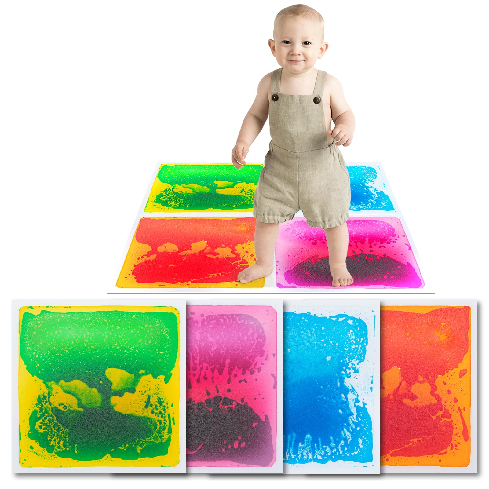 Art3d liquid sensory floor tile showing dynamic color under pressure for play.