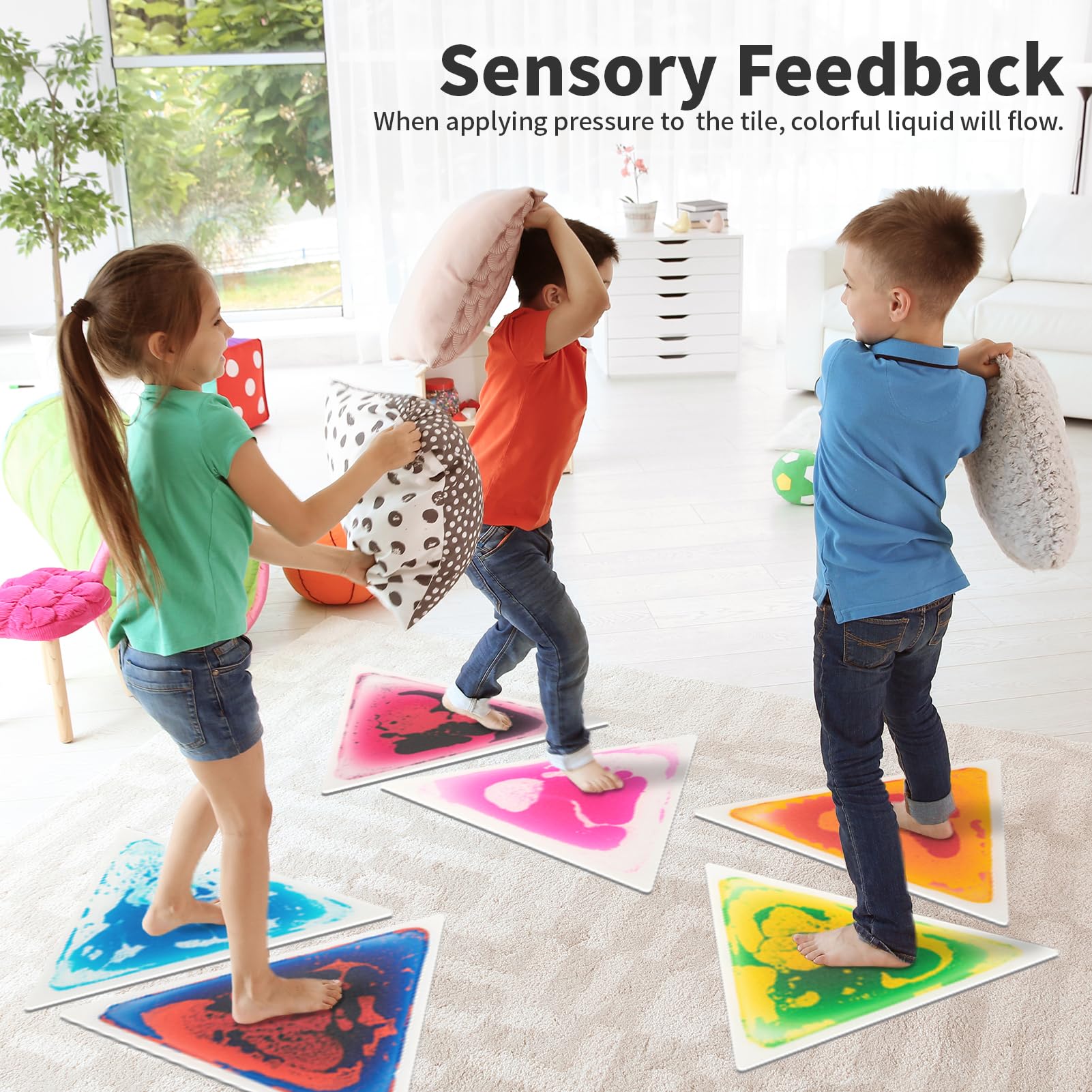 Art3d triangle liquid sensory tile anti-slip backing supports safe high-traffic play.