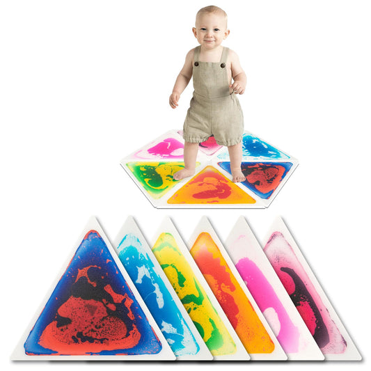 Art3d triangle liquid sensory tile close-up with swirling colors for tactile exploration.