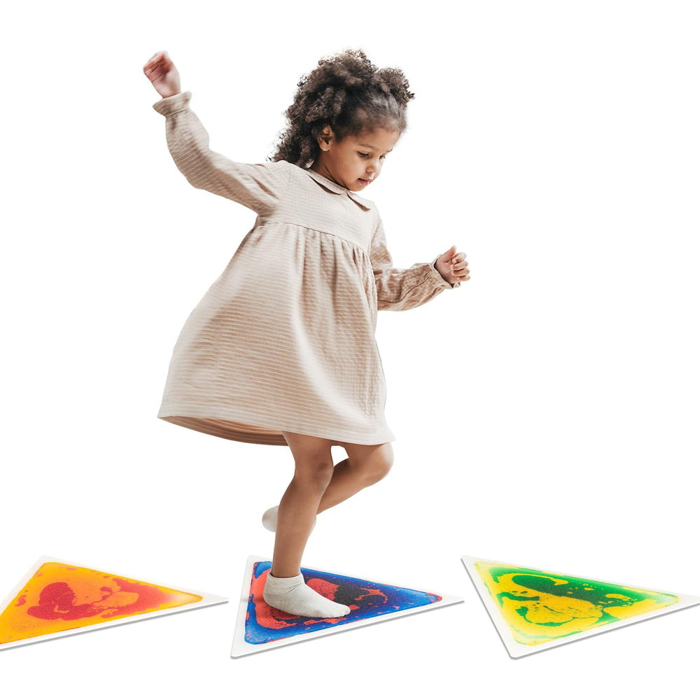 Art3d triangle liquid sensory tile multiple tiles arranged in dynamic configurations.