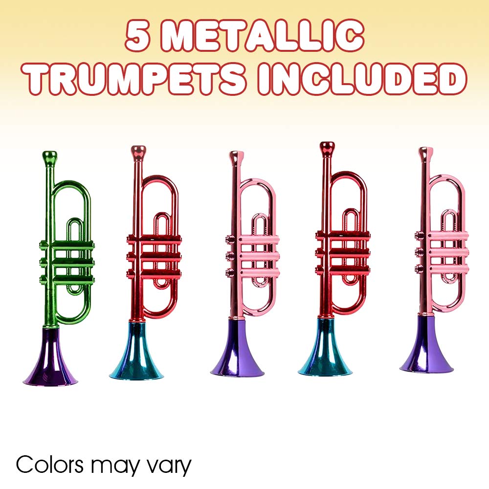 ArtCreativity 13-inch blue metallic trumpet, easy, playful fun for celebrations