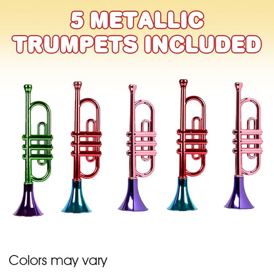 ArtCreativity 13-inch blue metallic trumpet, easy, playful fun for celebrations
