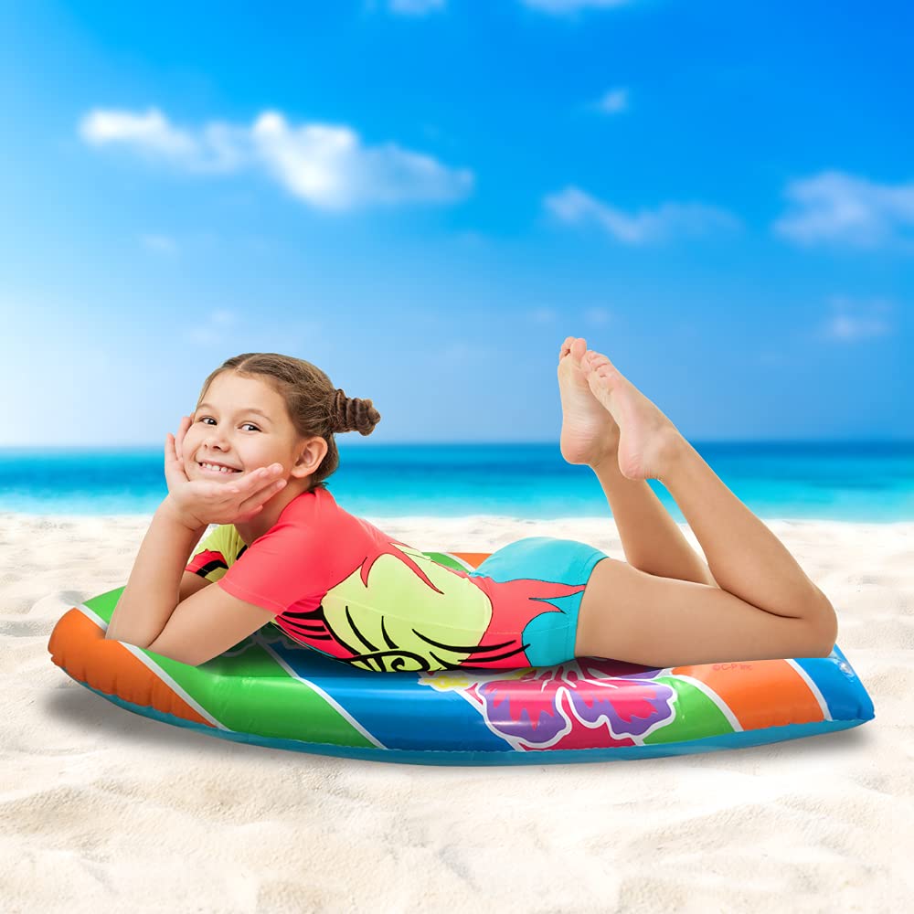 ArtCreativity inflatable surfboard with ocean hues serves as eye-catching luau décor