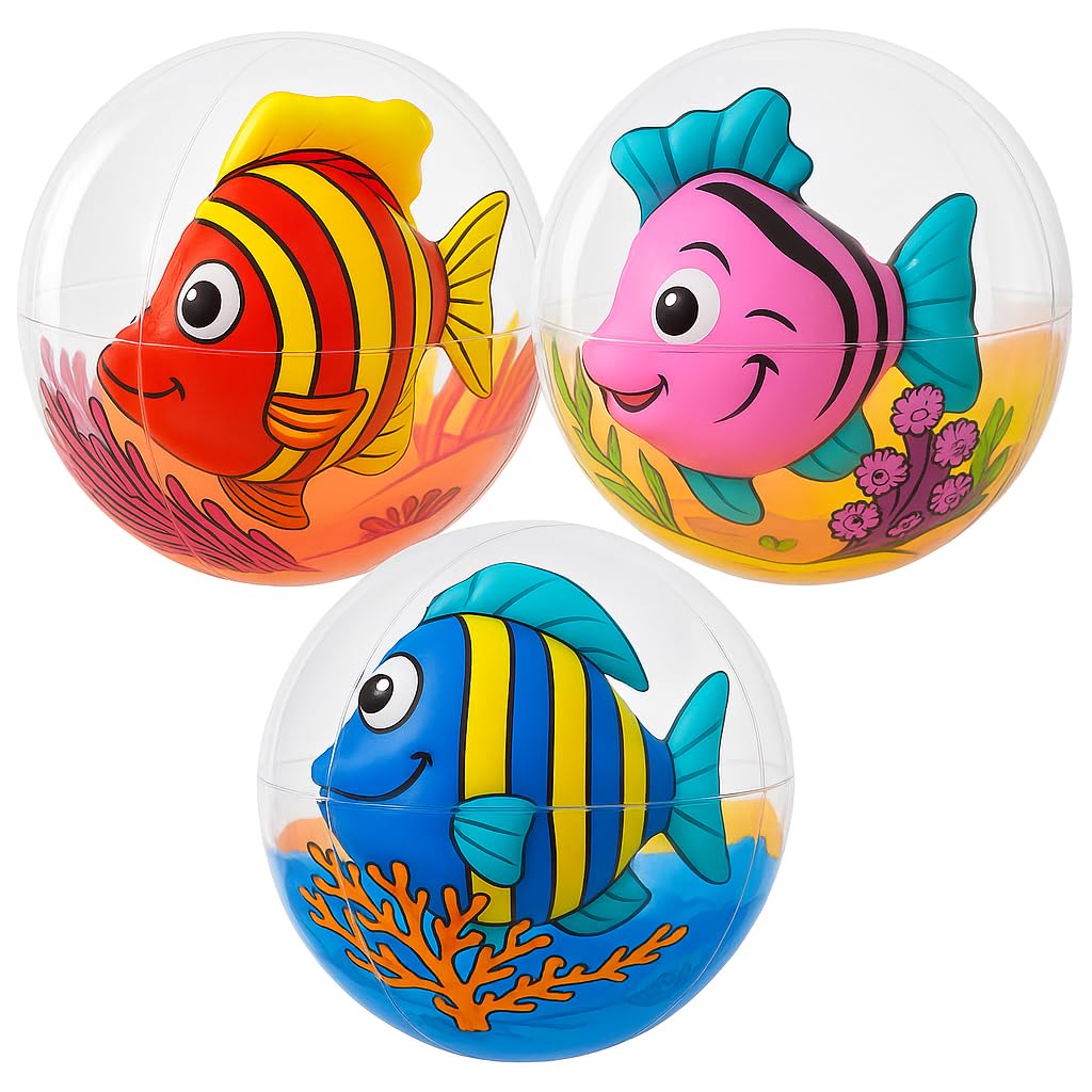 ArtCreativity 3D fish ball with blue fish inside, ideal for sunny pool days.