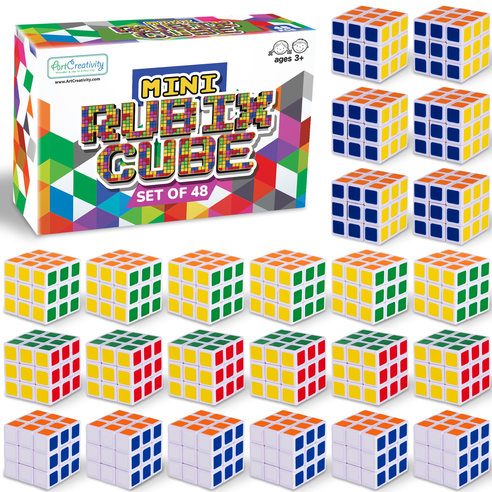 ArtCreativity mini Rubix cubes in bright colors for portable fidget fun and focus on the go.